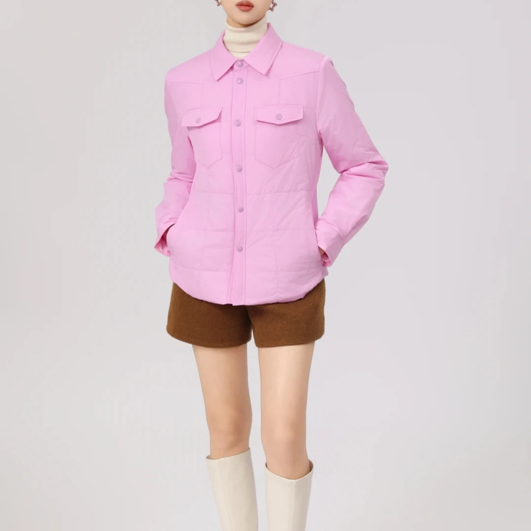 GIRDEAR/哥弟秋冬新款长袖夹棉衬衣内胆棉服保暖翻领外套女140018
