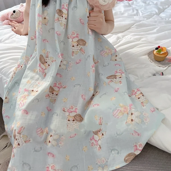 【福福家】夏季带胸垫可爱性感蕾丝花边猫咪小熊吊带裙双层睡裙