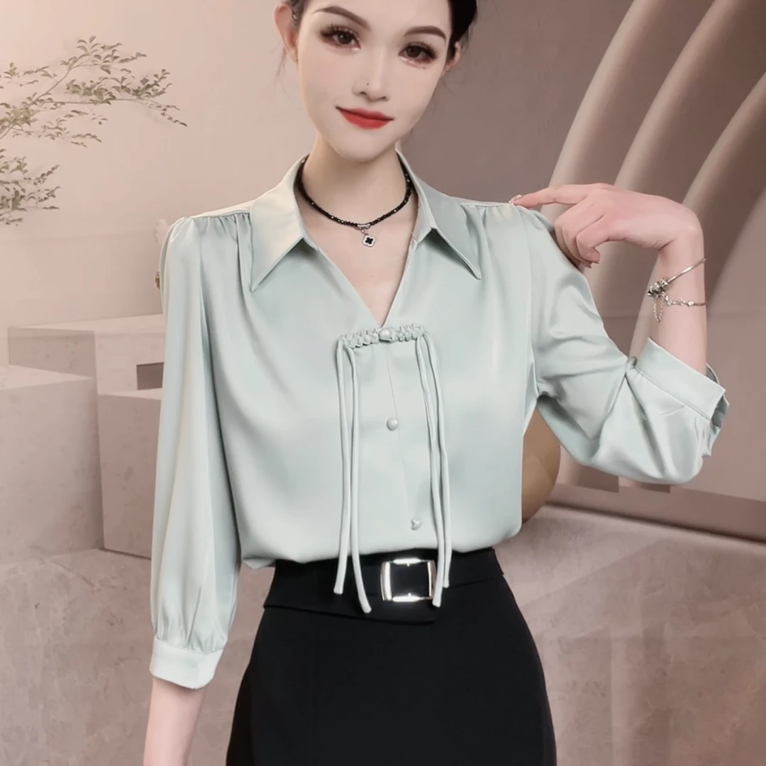 新中式盘扣衬衫春装女2025新款高级感小众衬衣宽松显瘦别致上衣