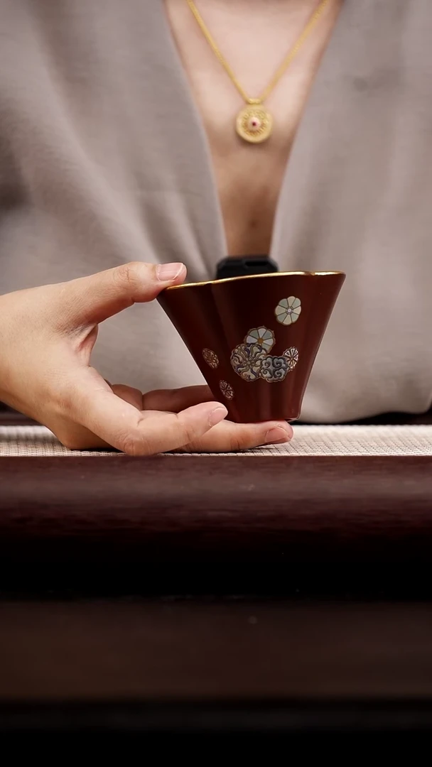 茶杯紫砂底槽清 描金锦囊斗笠杯