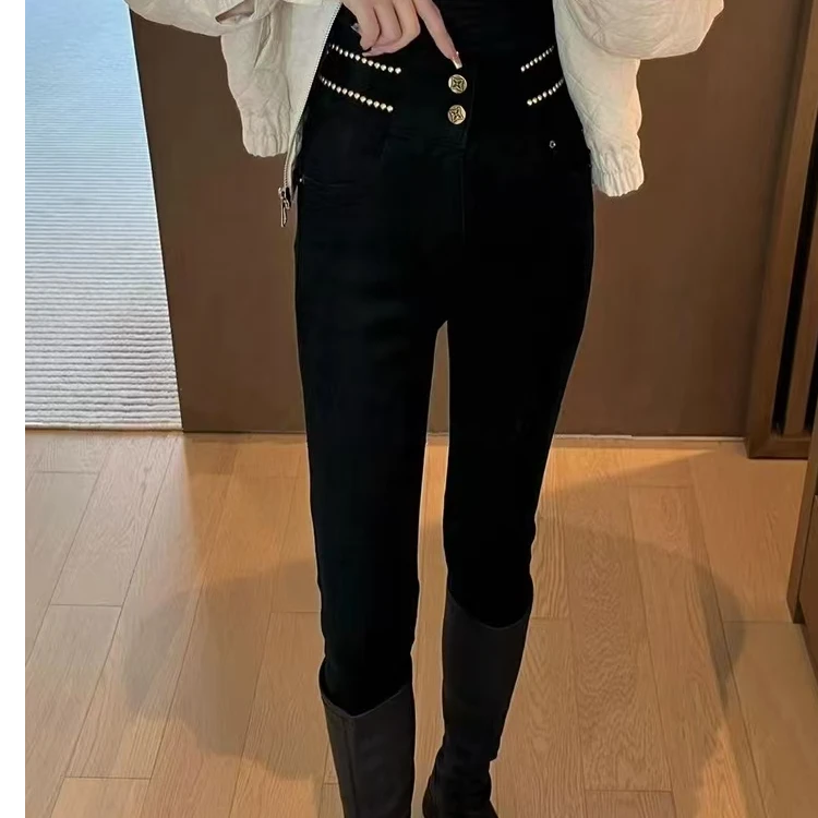 【8855】老板娘推荐显瘦三扣休闲小黑裤