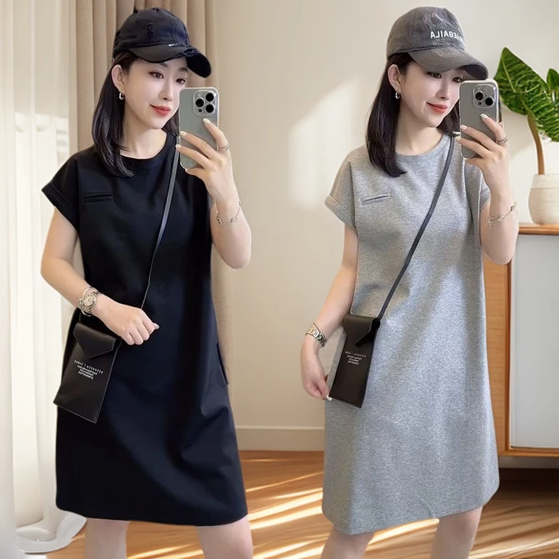 欧货休闲连衣裙女2025夏季新款时尚宽松显瘦直筒孕妈服装夏季高级