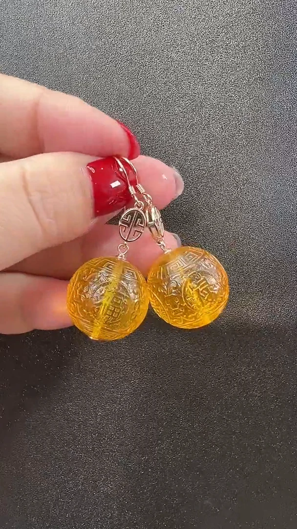 【闪购商品】琥珀耳饰银S925镶嵌耳环