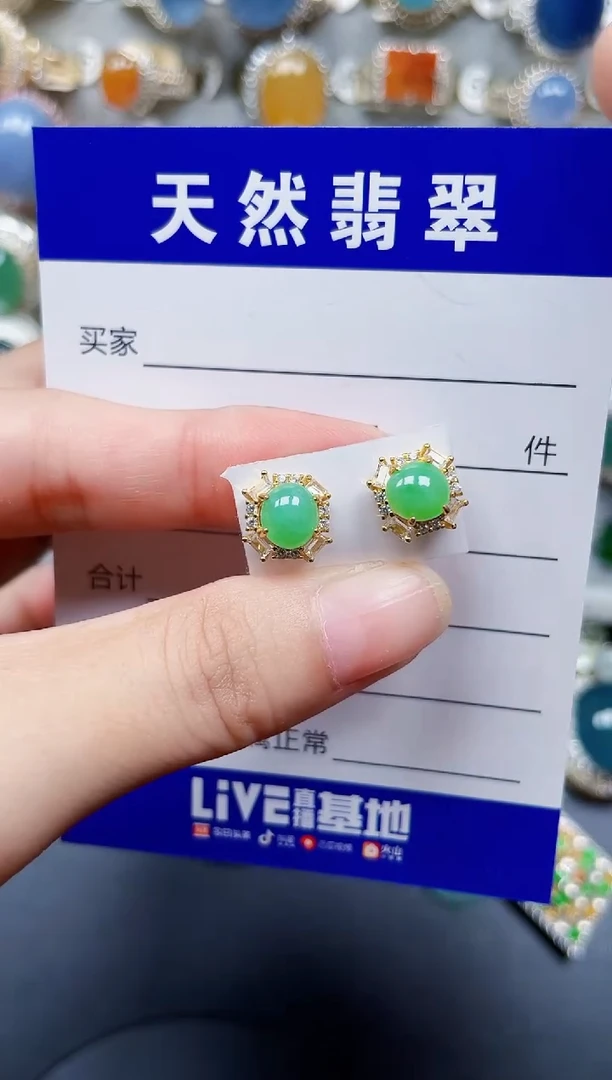银S925镶嵌翡翠耳饰174
