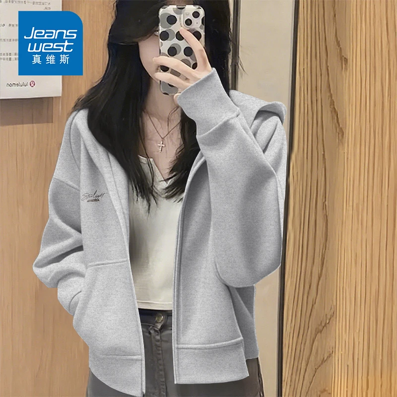 真维斯运动慵懒风上衣女生大码胖mm宽松显瘦衣服2025新款连帽开衫