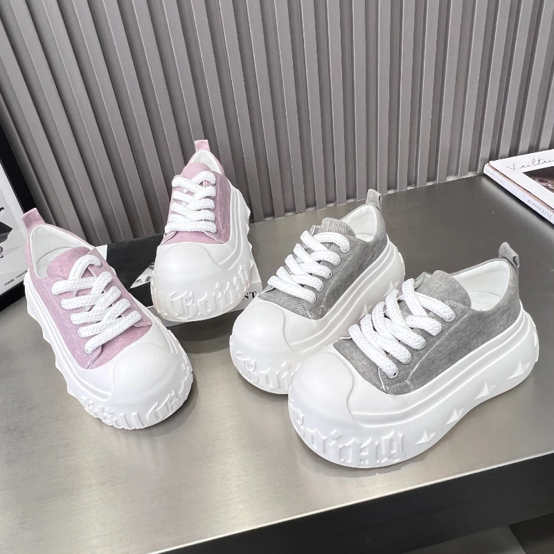 欧货爆款小个子面包鞋女2025当季流行厚底增高6cm时尚百搭帆布鞋