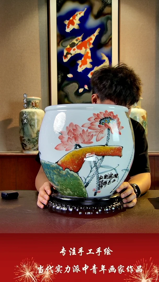 摆件景德镇陶东方艺术作品花瓶摆件瓷板画