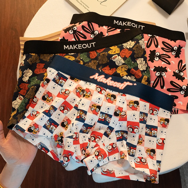 男士内裤潮牌棉质平角裤透气个性潮流印花暴力熊青年四角短裤头