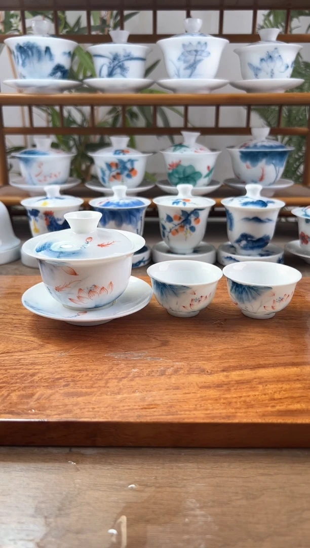 微瑕蓝莲130ml三才盖碗+小和顺杯2个