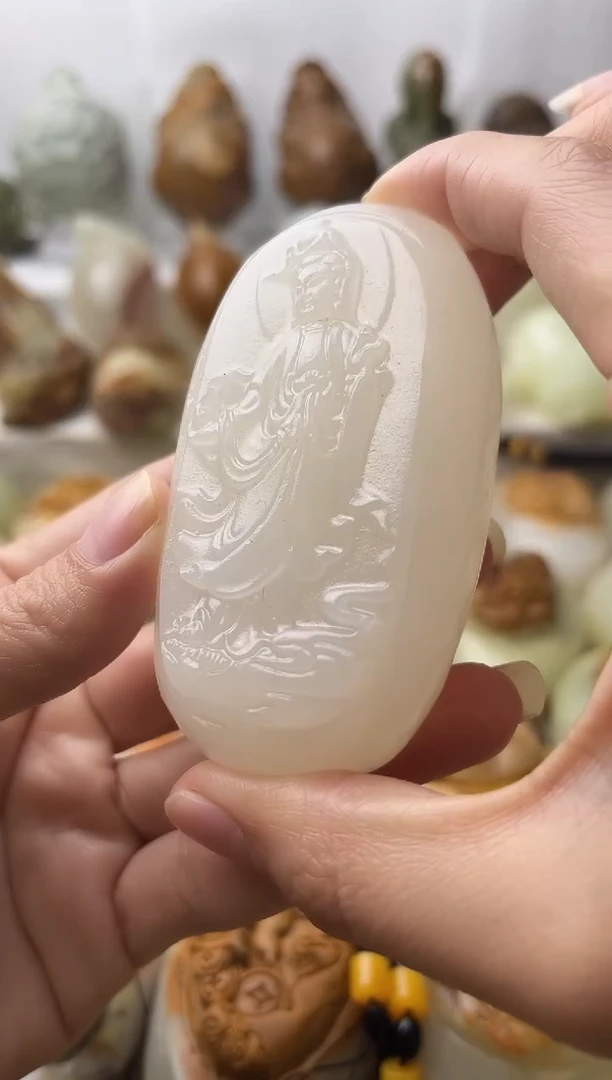 石材古青石棉纹正常不退换观音微瑕