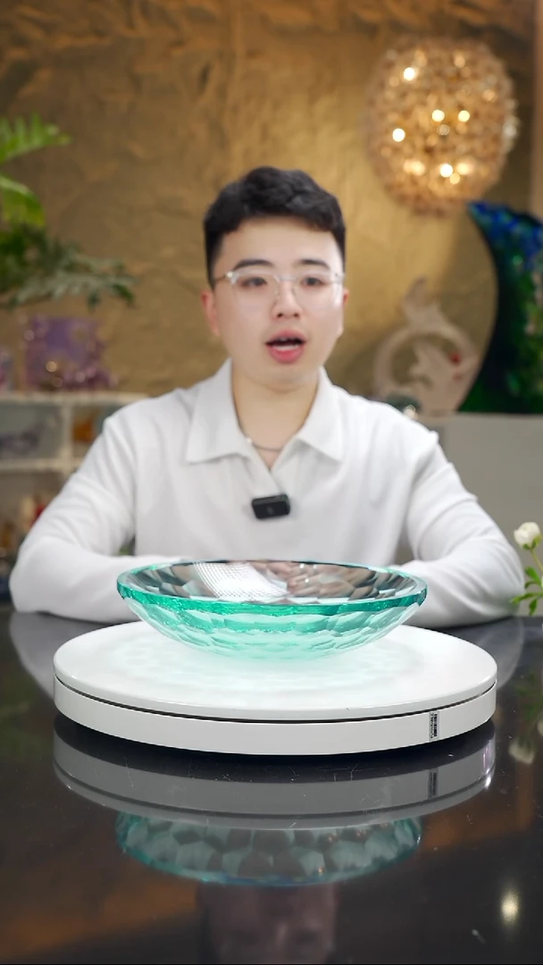 手工艺品琉璃天蓝色切面圆形果盘