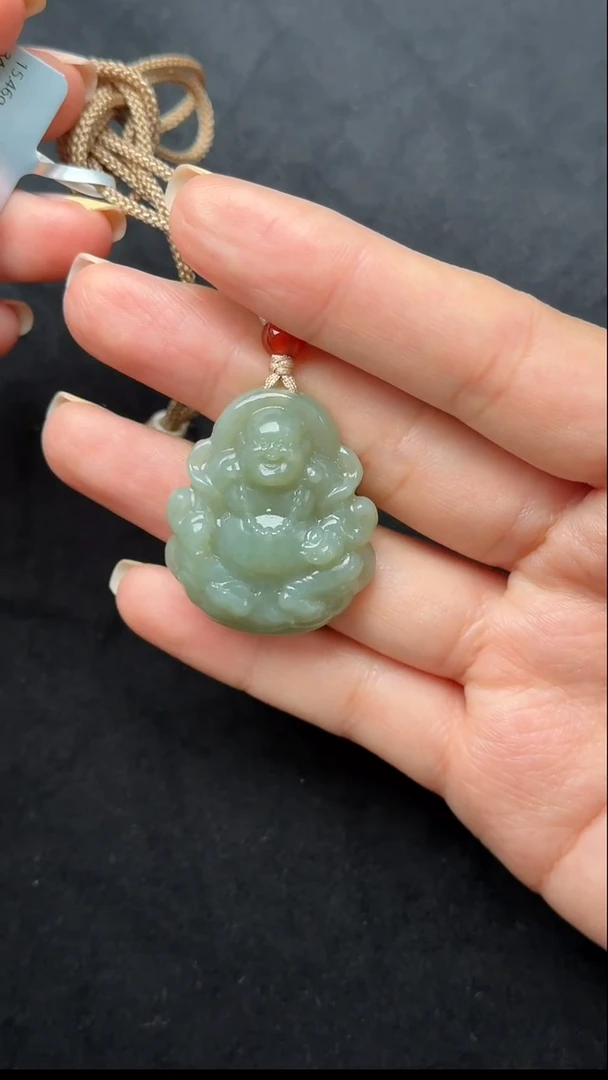 颈饰未镶嵌和田玉009-青玉弥勒佛吊坠-A2569-1203