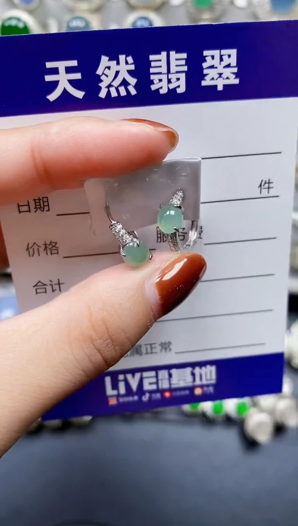 翡翠银S925镶嵌耳饰181