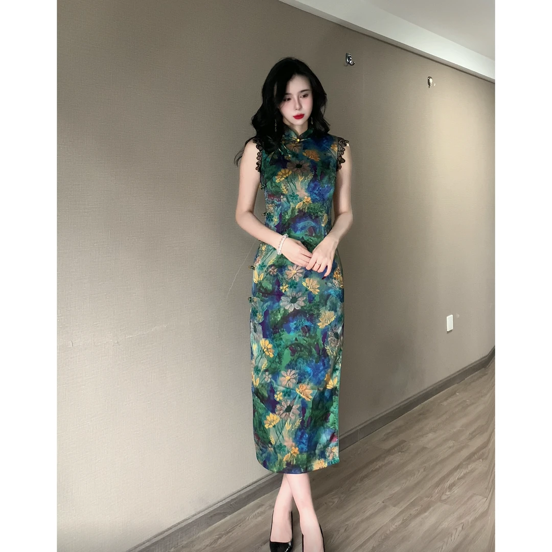 【星沉】绫曦夏季新款新中式无袖后拉链优雅复古显瘦旗袍裙
