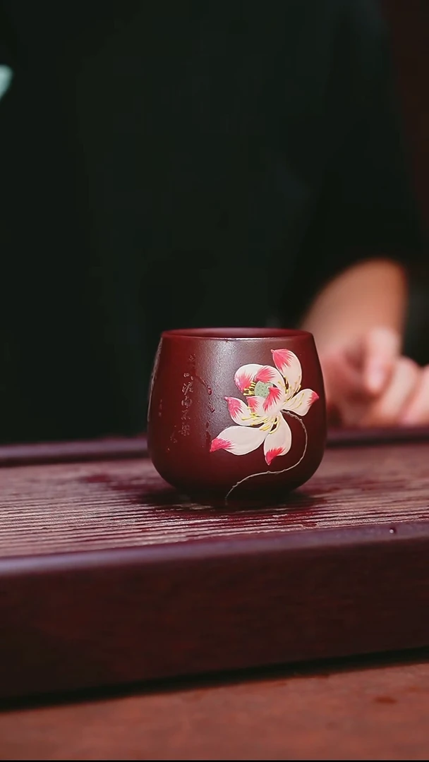 紫砂公道杯宜兴原矿紫砂  石红荷花