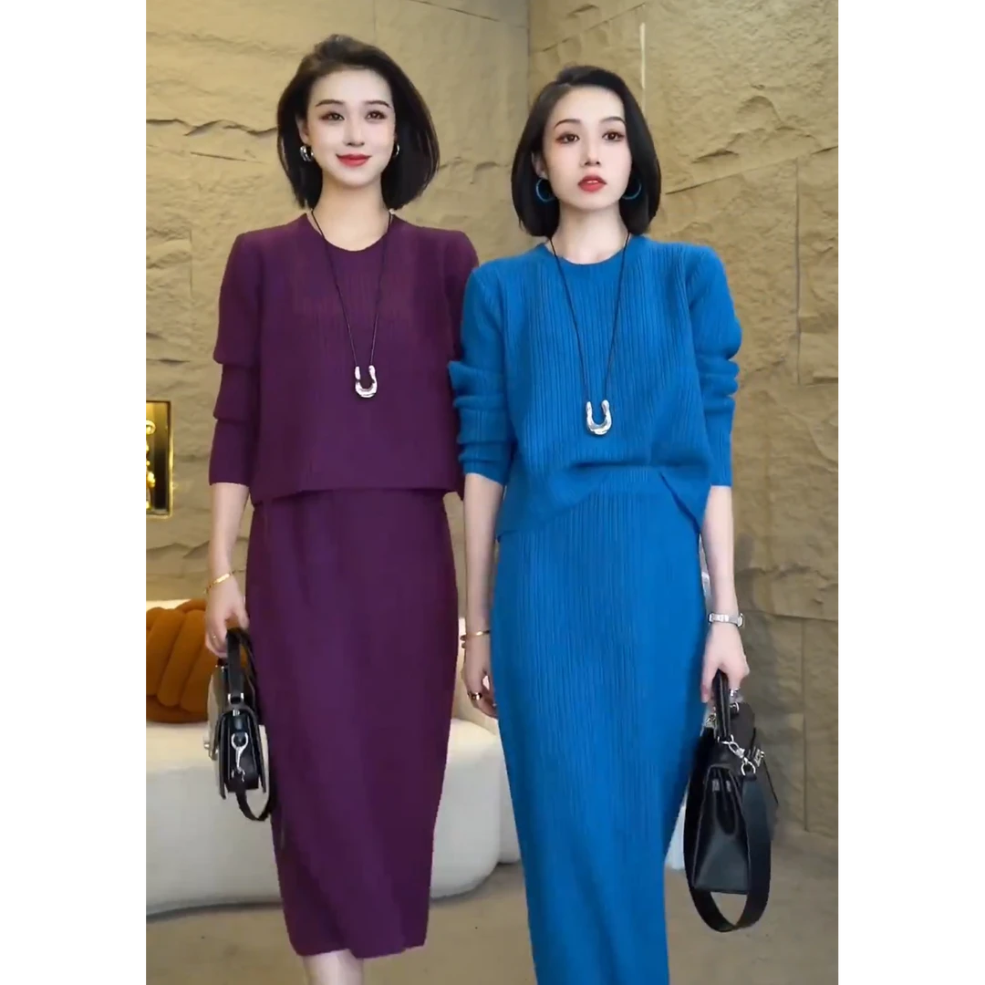 韩版网红秋冬时尚洋气女装女士时尚百搭服装显瘦长袖洋气两件套上