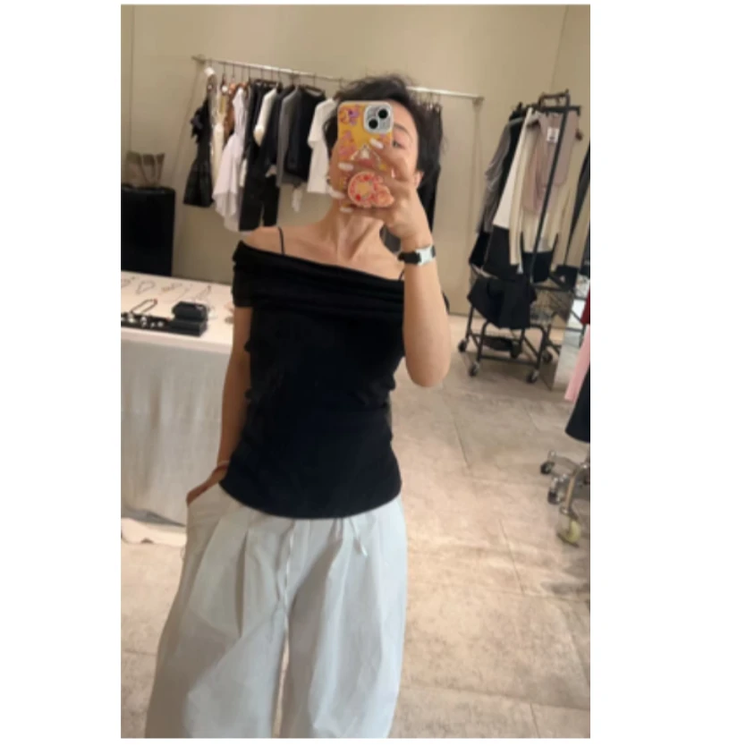 【万-人-迷】16针48支单股凉感纱线时髦一字肩多穿针织上衣25222013