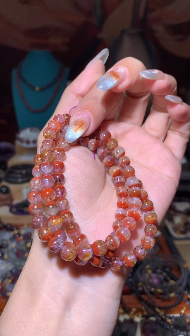 未镶嵌珠宝半成品水晶用****4红极光多圈手串6mm