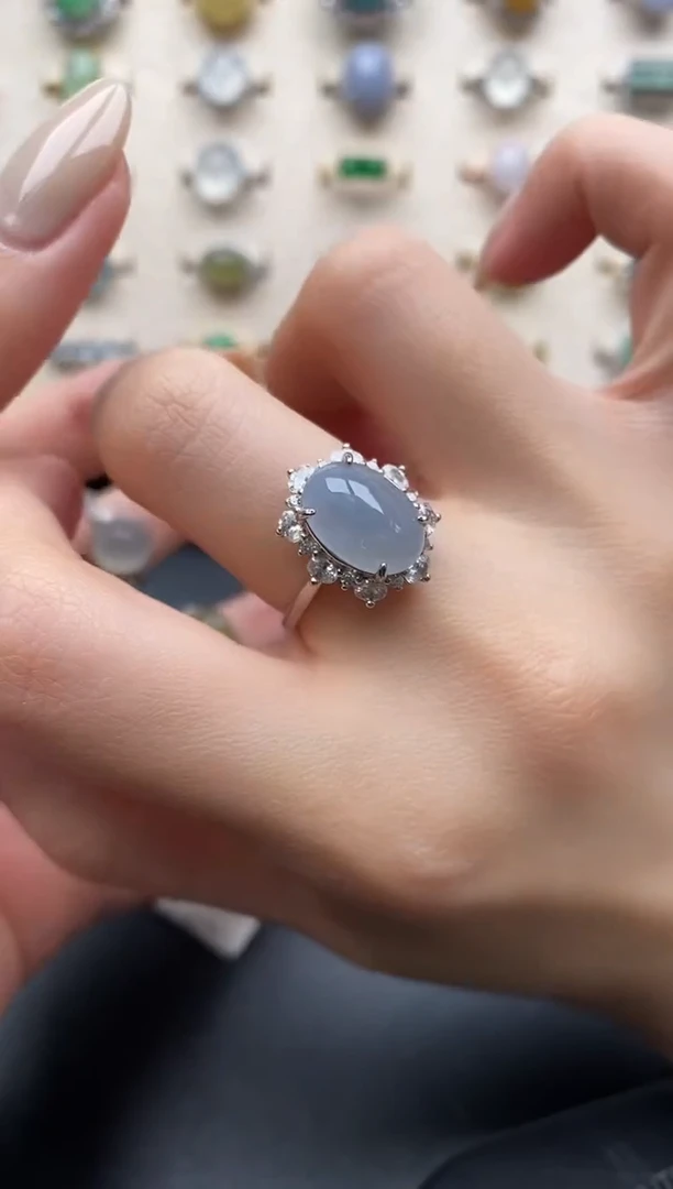 银S925镶嵌戒指翡翠一物一证一礼盒