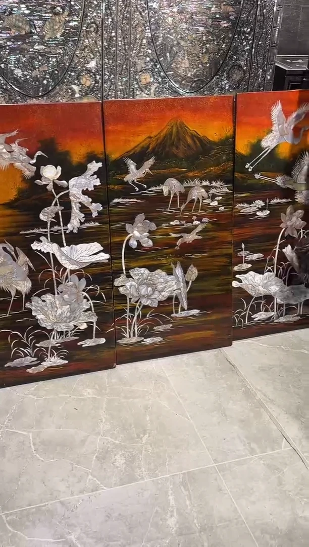 漆画雕刻螺钿 壁挂三片