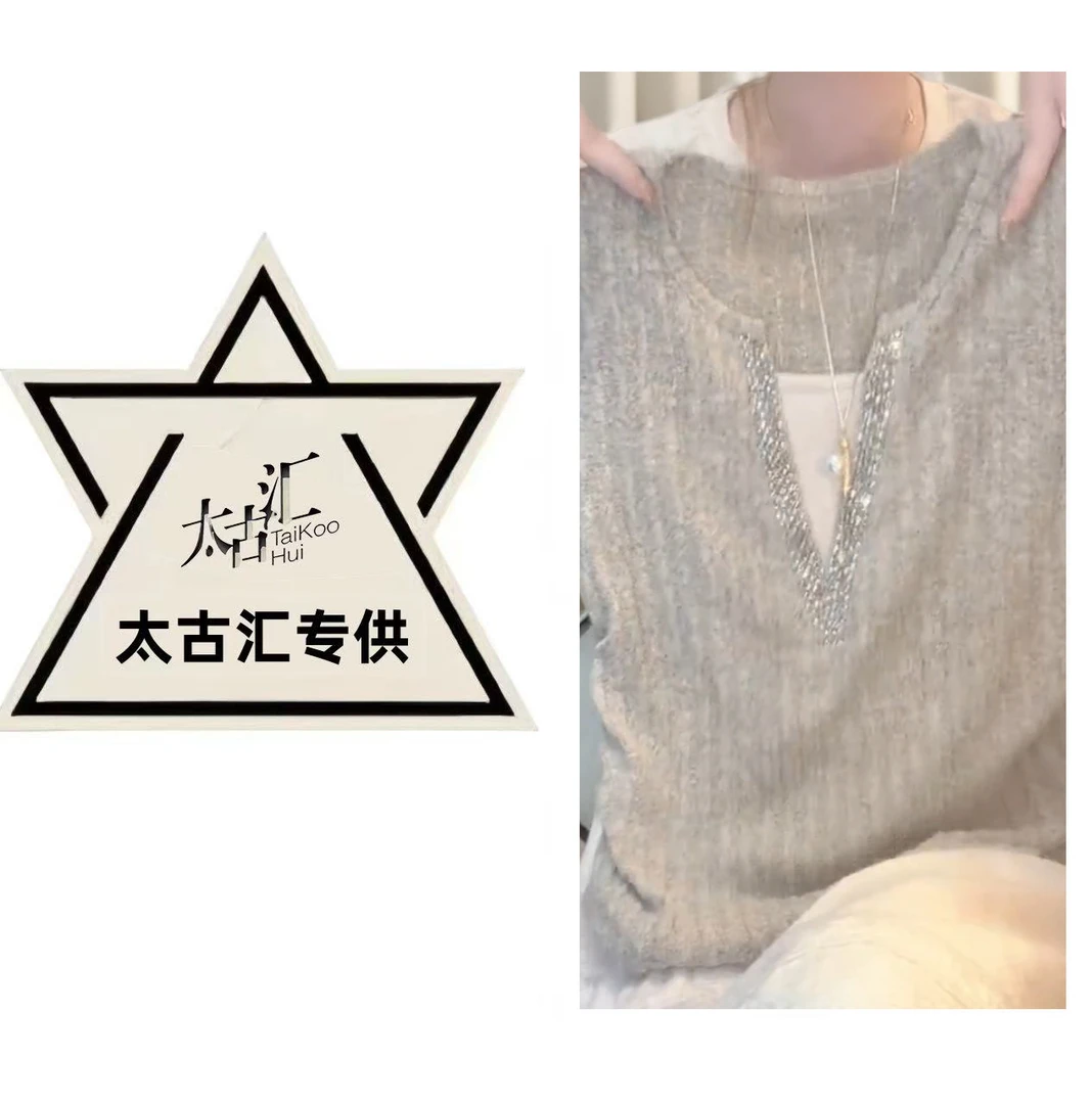 夏季新款假两件烫钻V领重工正肩T恤女显瘦遮肚上衣C5761