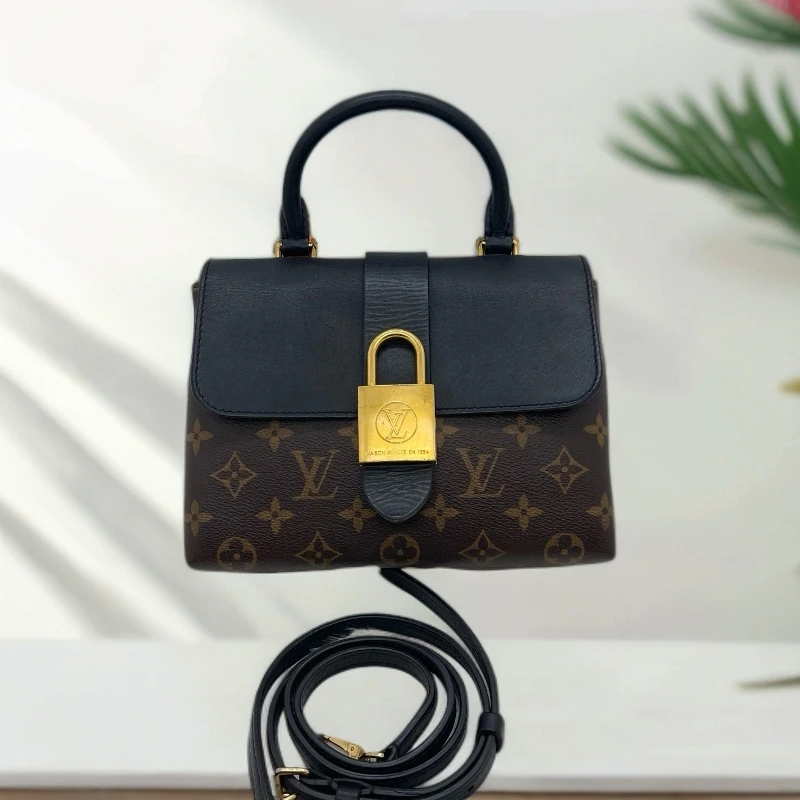 95新 LouisVuitton/路易威登 lockyBB黑拼老花锁头斜挎包010850）