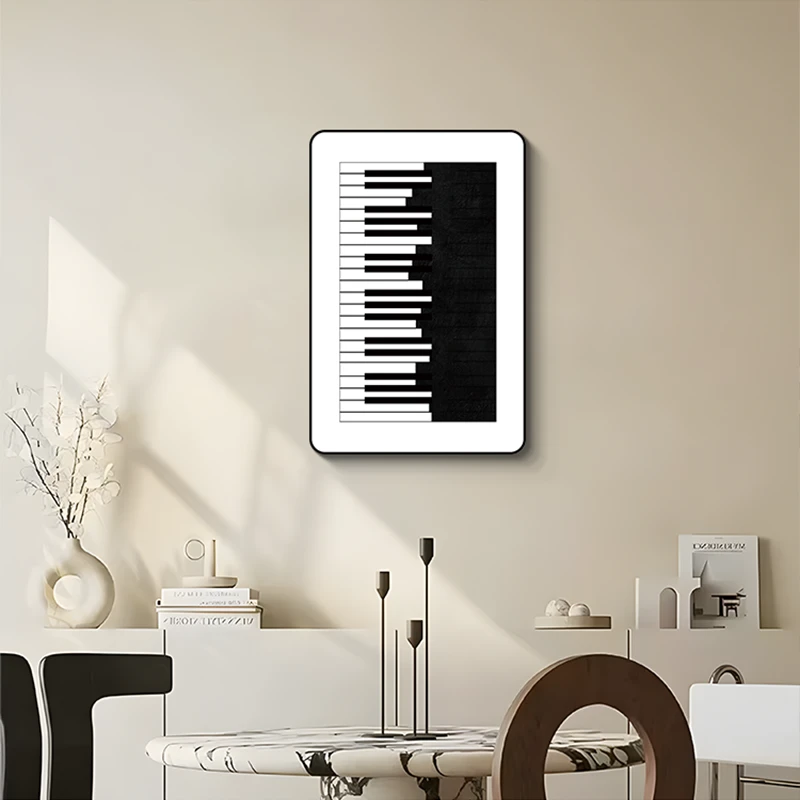 简约现代黑白客厅装饰画卡通钢琴沙发背景墙画乐器儿童房挂画4060