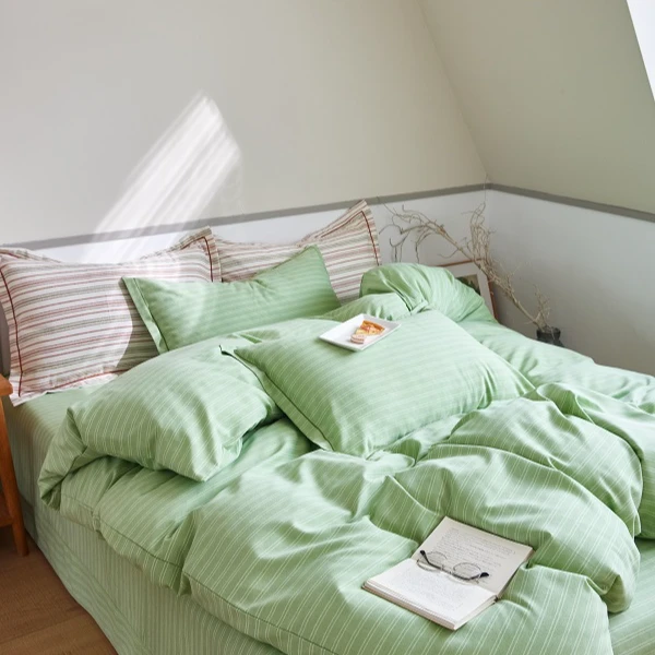 MJN专卖店同款 活性印染全棉磨毛印花被套单人 E-008 条芬芳-绿