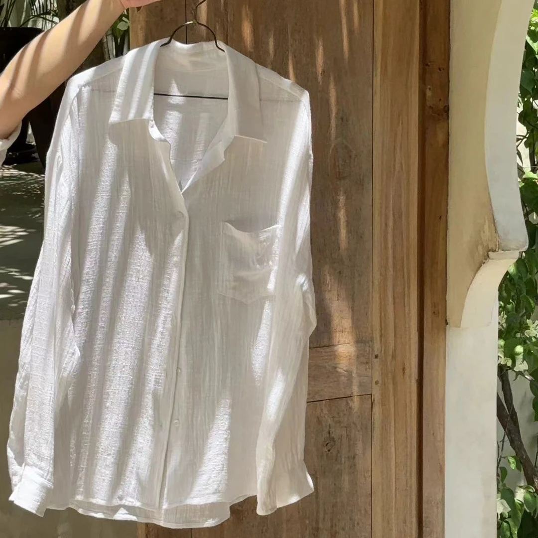 小野熊 白色休闲夏季时尚百搭外穿衬衫 S24C0329