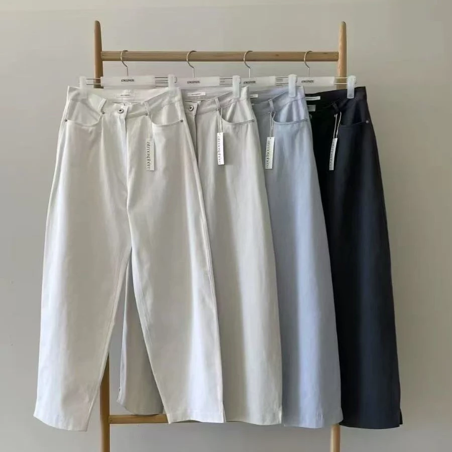 atm 2025早春气质简约高腰系扣阔腿休闲裤NO退NO换