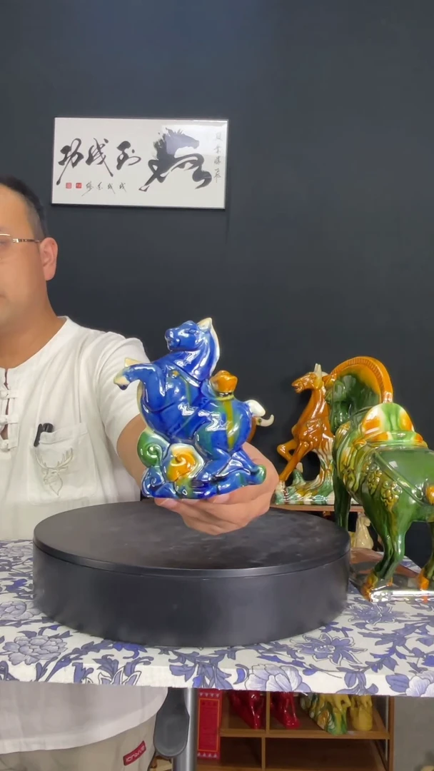 陶瓷小小飞黄腾达/马上有钱H12cm蓝色