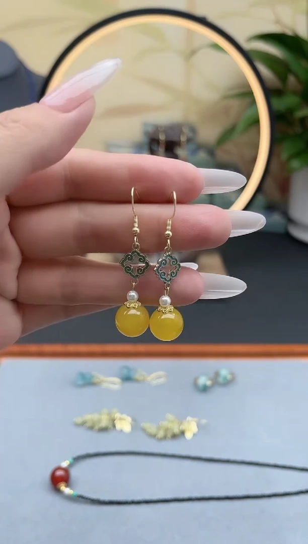 玛瑙/玉髓耳饰银S925镶嵌6502