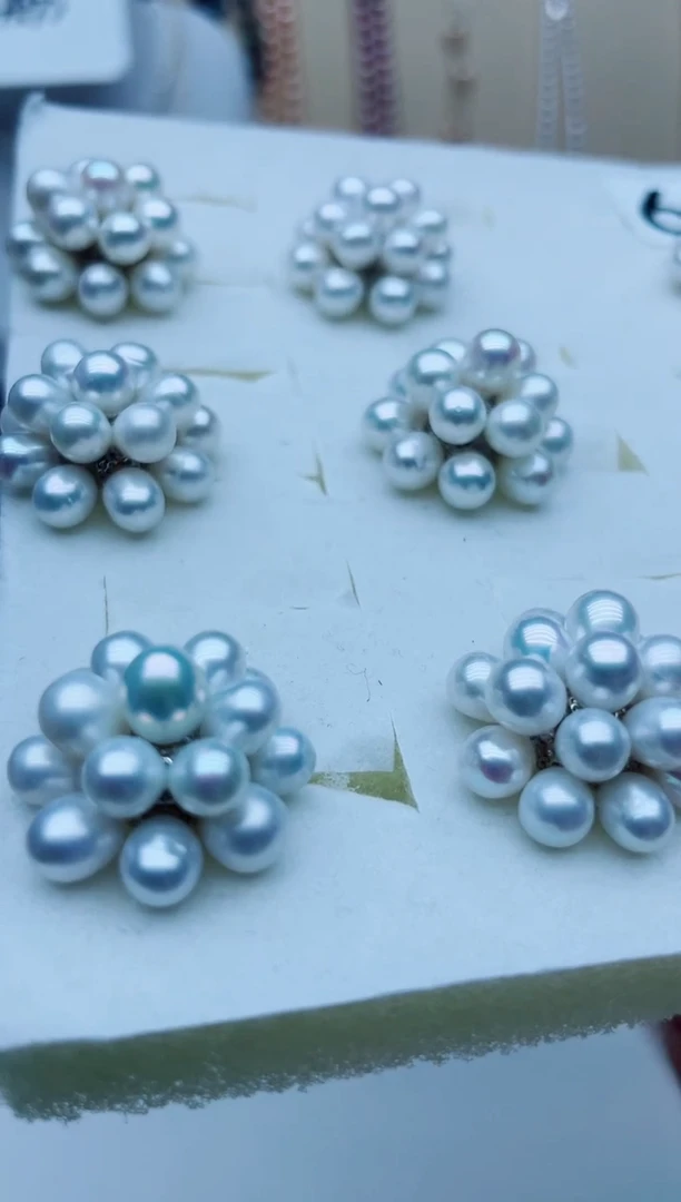 银S925镶嵌淡水珍珠耳饰耳钉多样性发其一