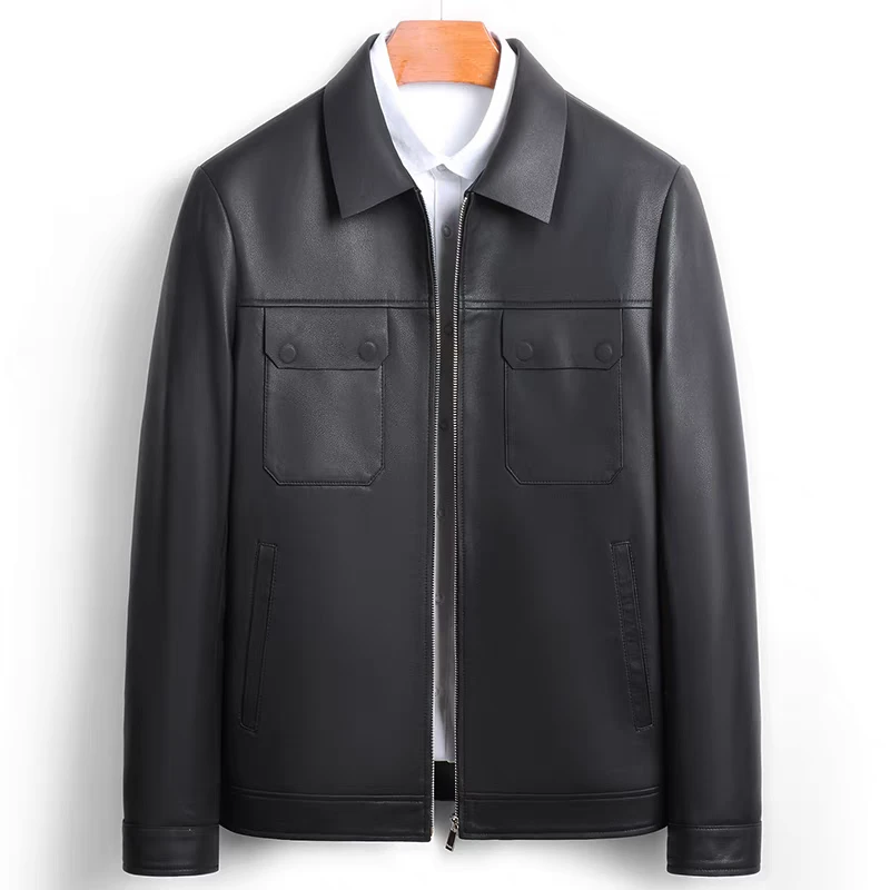 海宁真皮皮衣男款绵羊皮皮夹克短款翻领工装风秋冬休闲通勤皮衣