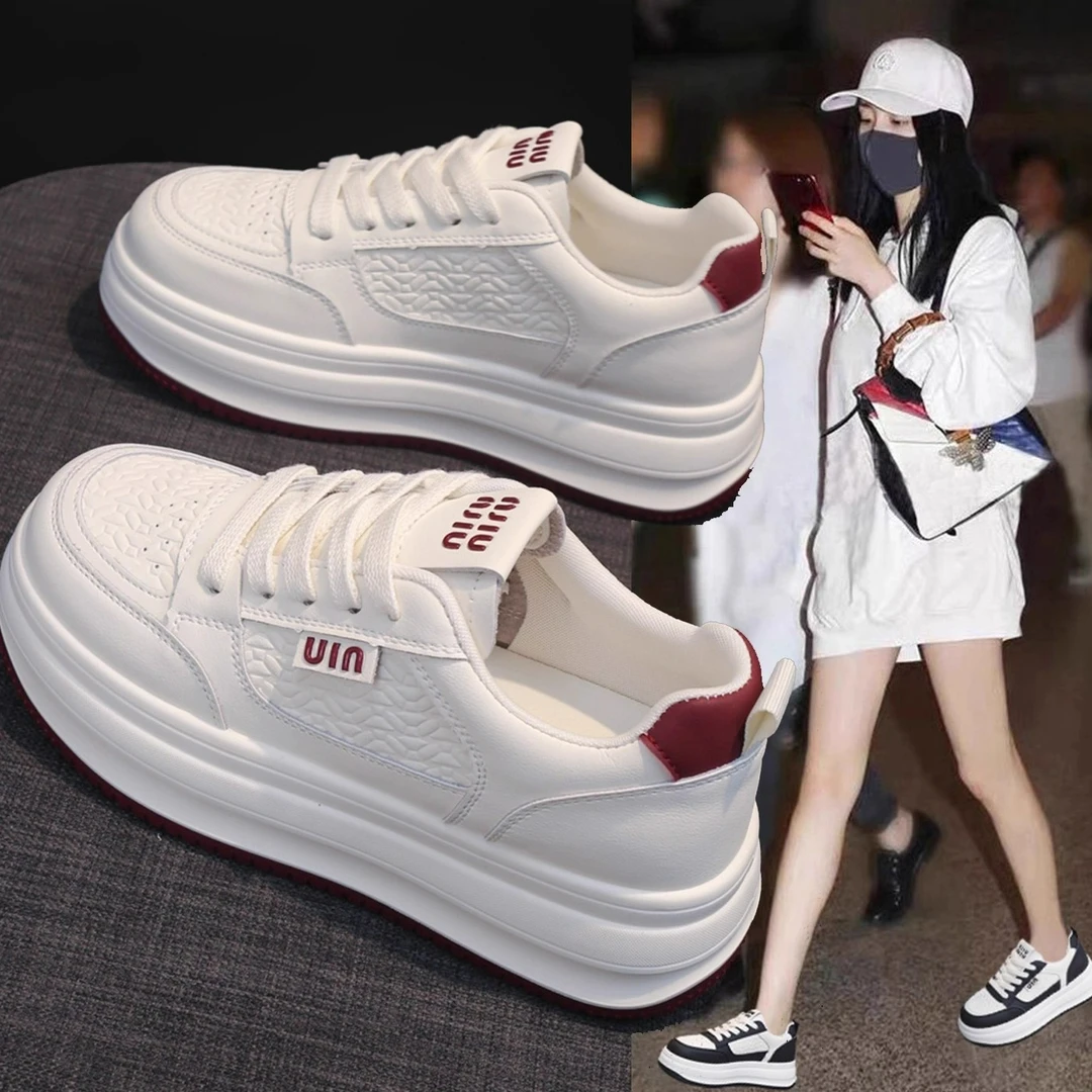 Moleubak厚底小白鞋女款2025秋季新款增高百搭板鞋超火休闲单鞋