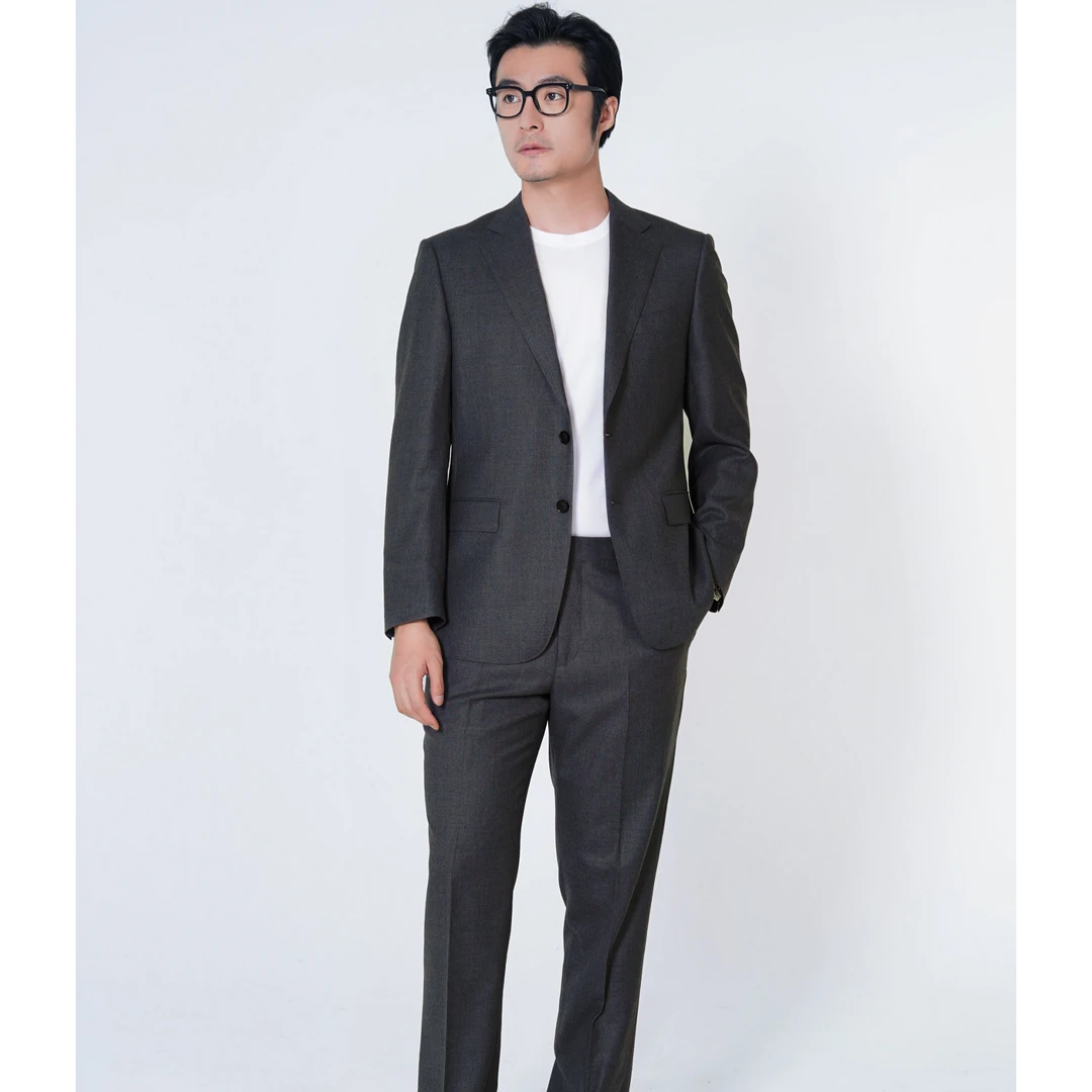 【新】半麻衬100%羊毛男士高级灰西服套装商务正装休闲