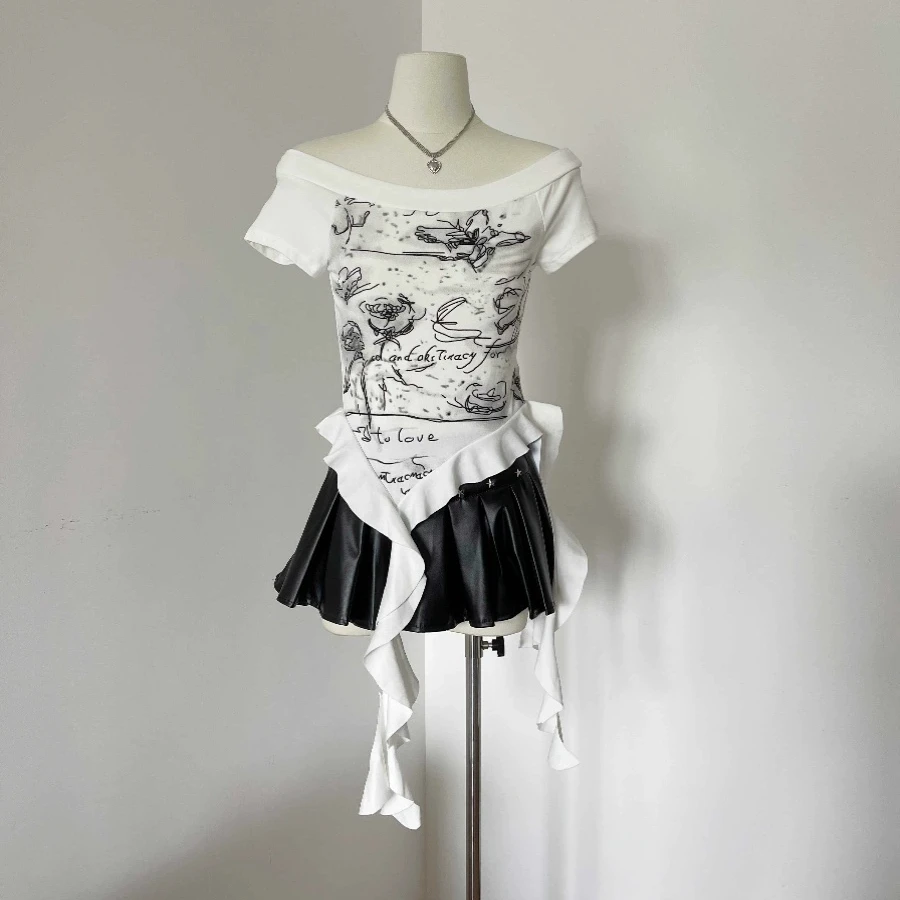 【退货补贴8-12】夏季设计感小众辣妹套装不规则上衣