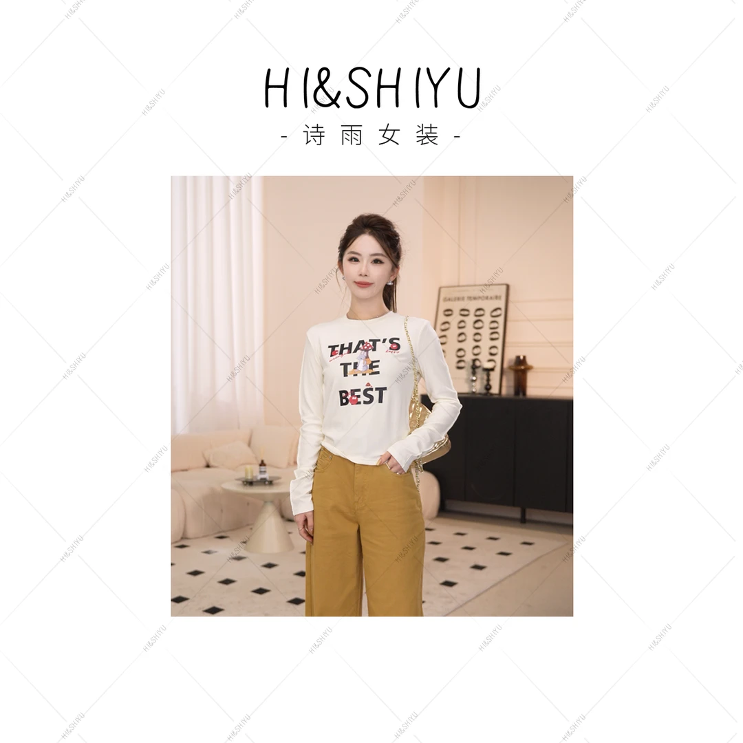 HISHIYU【奇思妙想】春季甜酷风百搭趣味蘑菇卡通印花长袖T恤