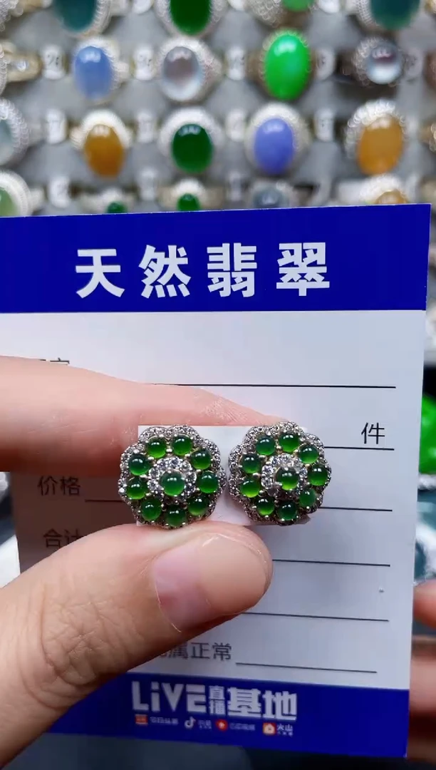 银S925镶嵌翡翠耳饰179