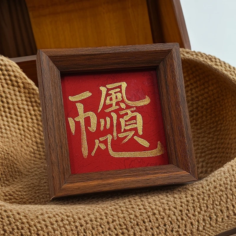 《一帆风顺》10.9*10.9尺寸纯手写书法带框