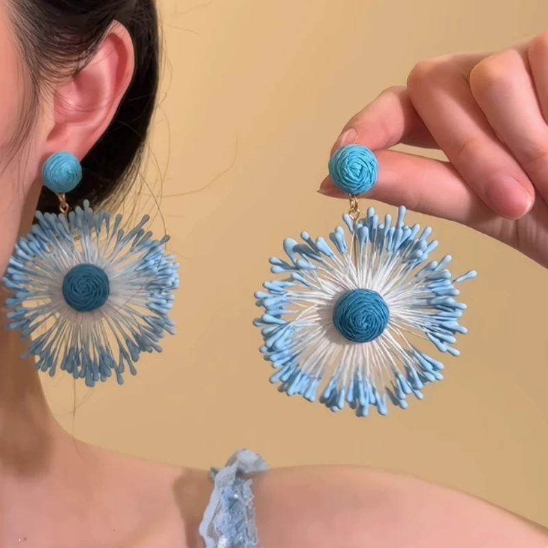 合金耳饰 高级感太阳花朵耳环女海边度假沙滩耳钉波西米亚风