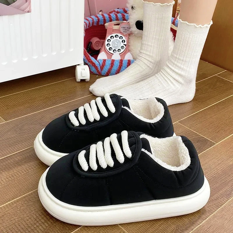 简约时尚休闲潮流爆款棉鞋女冬季加绒保暖加厚柔软毛绒棉拖鞋包跟