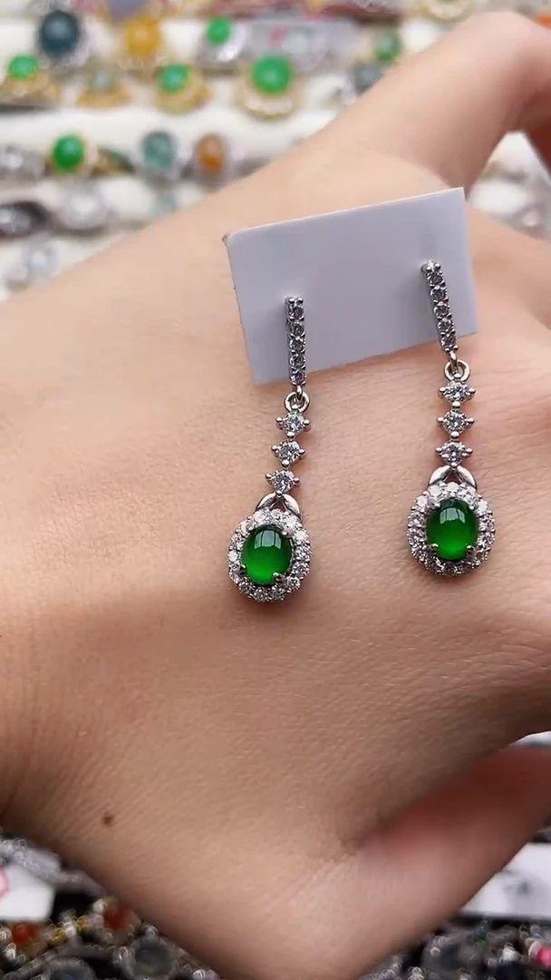 银S925镶嵌翡翠耳饰132