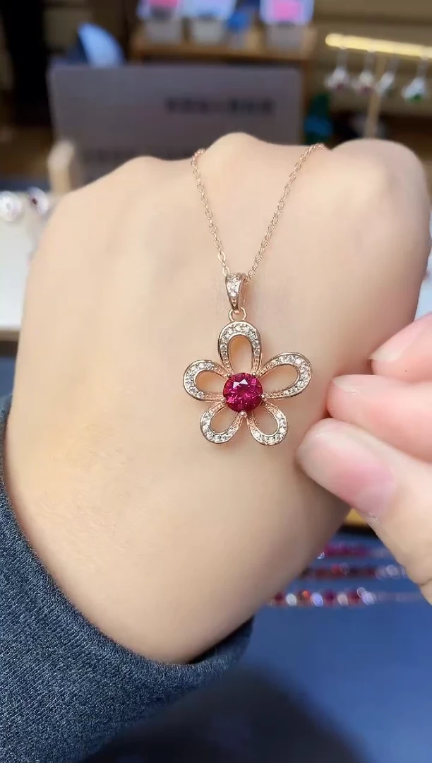 银S925镶嵌吊坠石榴石天然镁铝