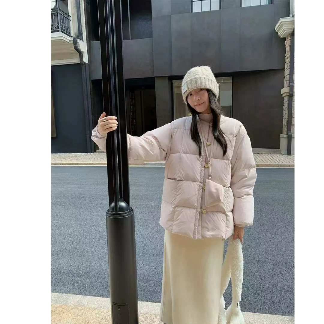 郭大喜-运补6-8韩系温柔圆领排扣棉服女冬季保暖宽松百搭外套