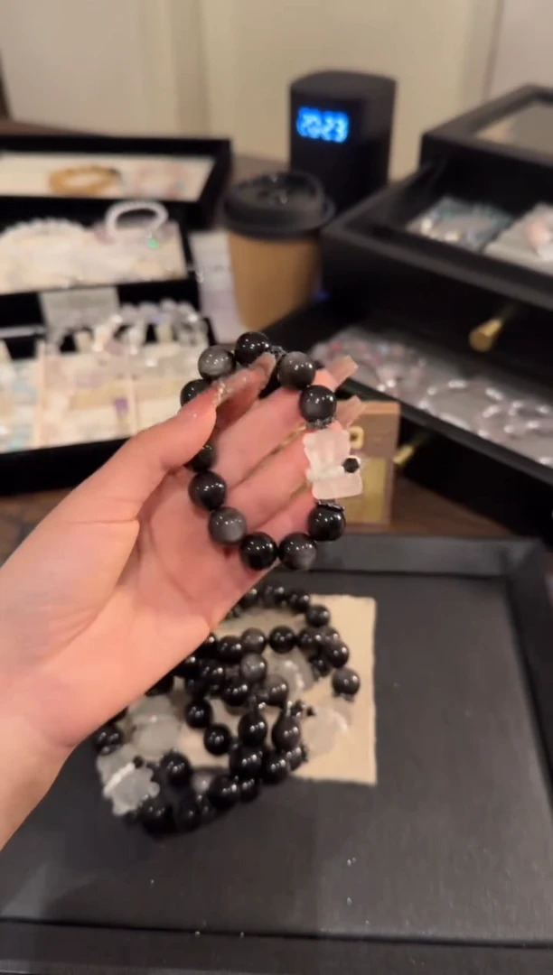 水晶手链合金银曜石x997