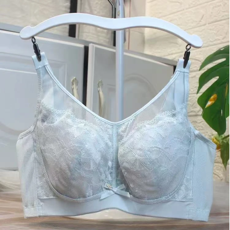 美容院大胸显小内衣女薄款蕾丝性感聚拢收副乳文胸软钢圈抹胸胸罩