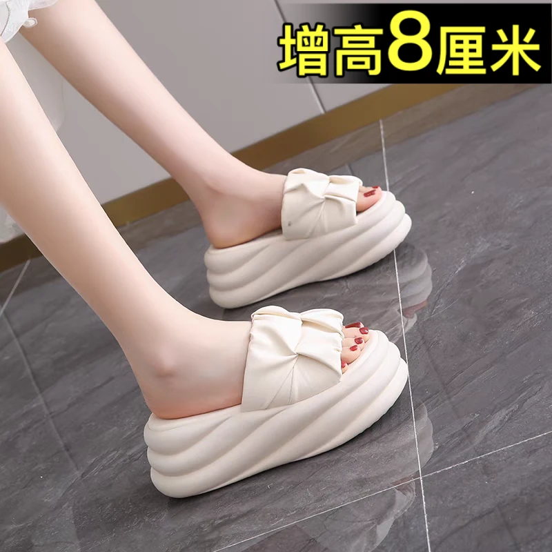 爆款仙女风8cm厚底拖鞋女2025新款夏季外穿时尚增高凉鞋松糕凉拖