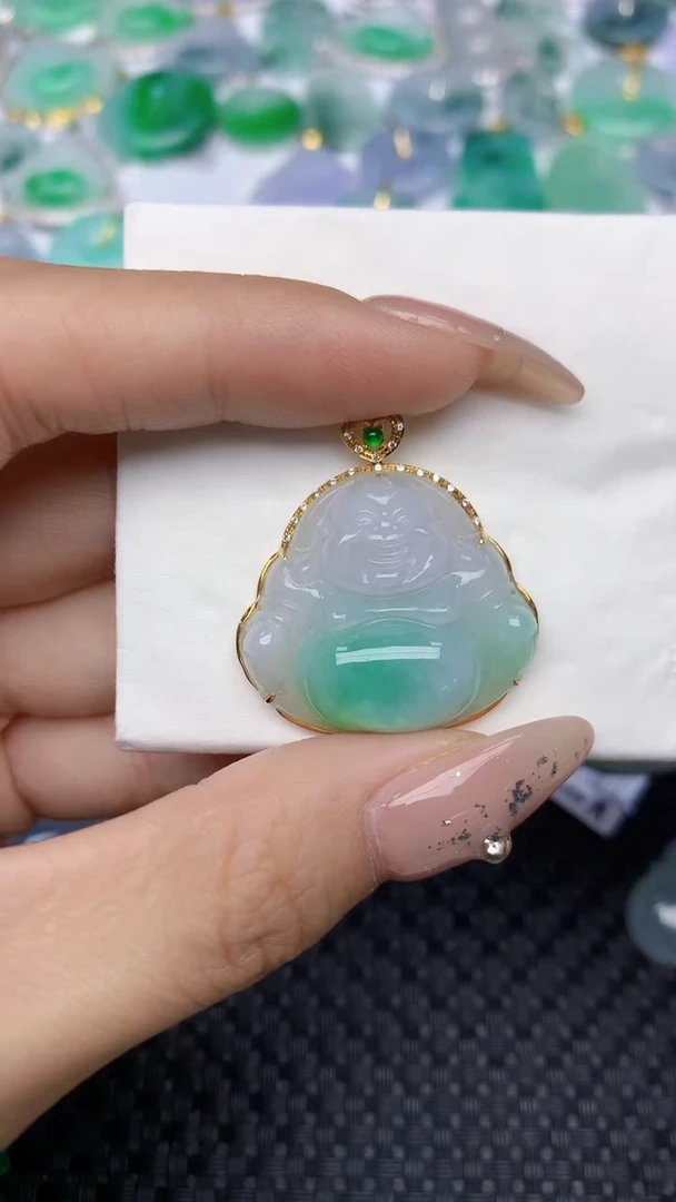颈饰18K金镶嵌翡翠天然缅甸翡翠a货百元以上9元证书费自理