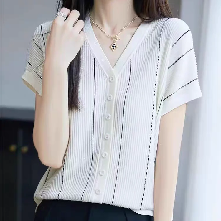 【100%莱赛尔天丝】夏季时尚镂空宽松休闲针织衫短袖T恤2017